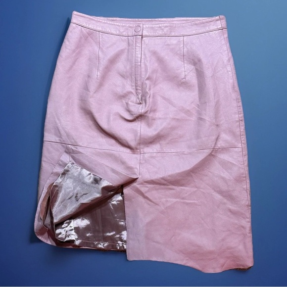 Gorgeous Vintage Pearlescent Genuine Leather Sissy Midi Skirt Lined Size 10 - Picture 5 of 7